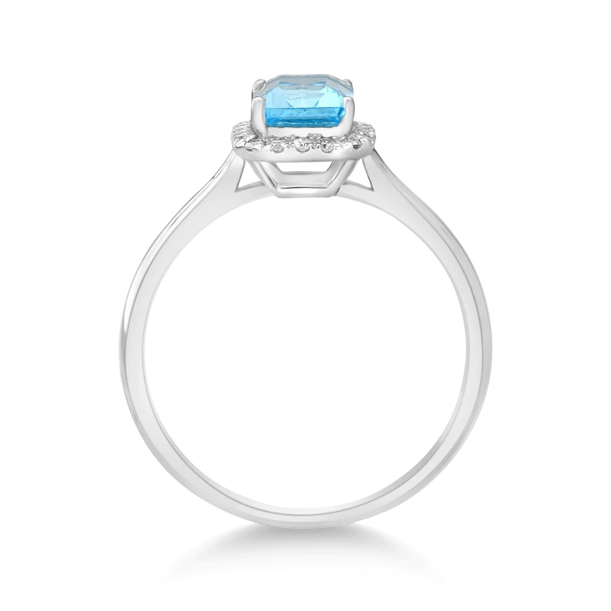 Inel din aur alb de 18K cu topaz albastru de 1.14ct si diamante de 0.1ct