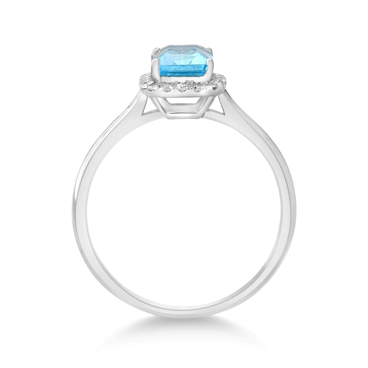 Inel din aur alb cu topaz albastru emerald de 1.14ct si diamante de 0.1ct