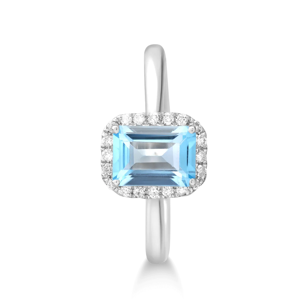 Inel din aur alb cu topaz albastru emerald de 1.14ct si diamante de 0.1ct