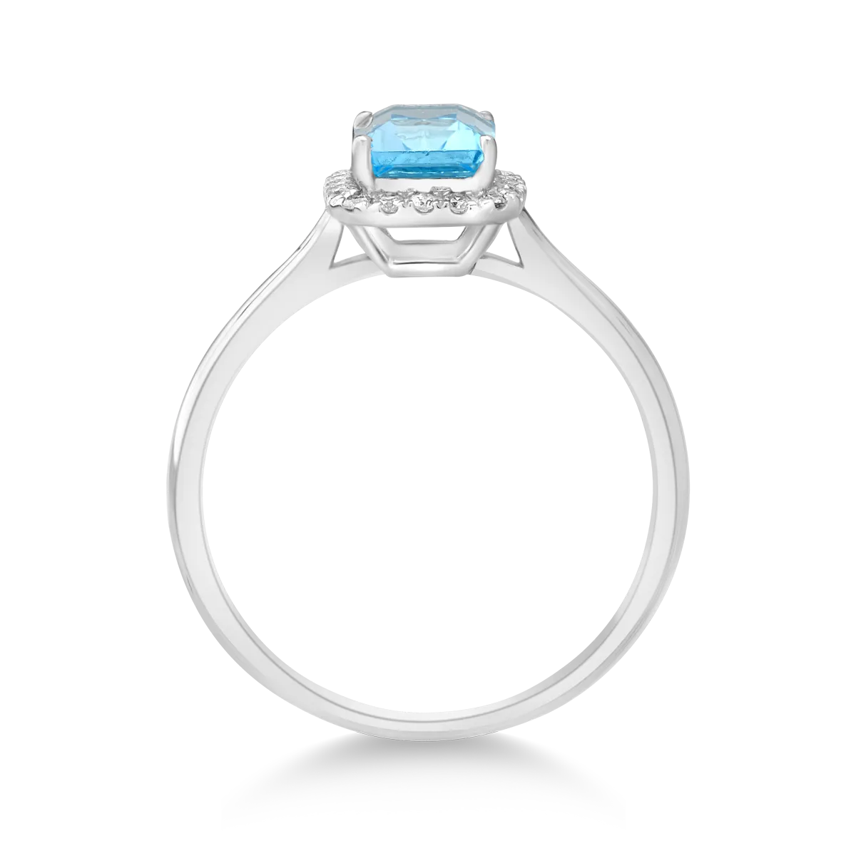 Gyűrű 18K-os fehér aranyból 1.17ct kék topázzal és 0.1ct gyémánttal