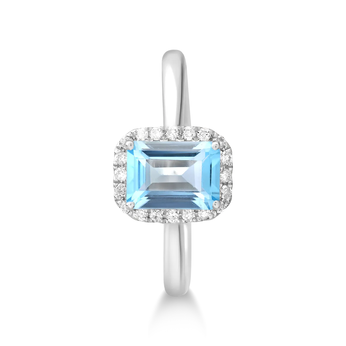 Gyűrű 18K-os fehér aranyból 1.17ct kék topázzal és 0.1ct gyémánttal