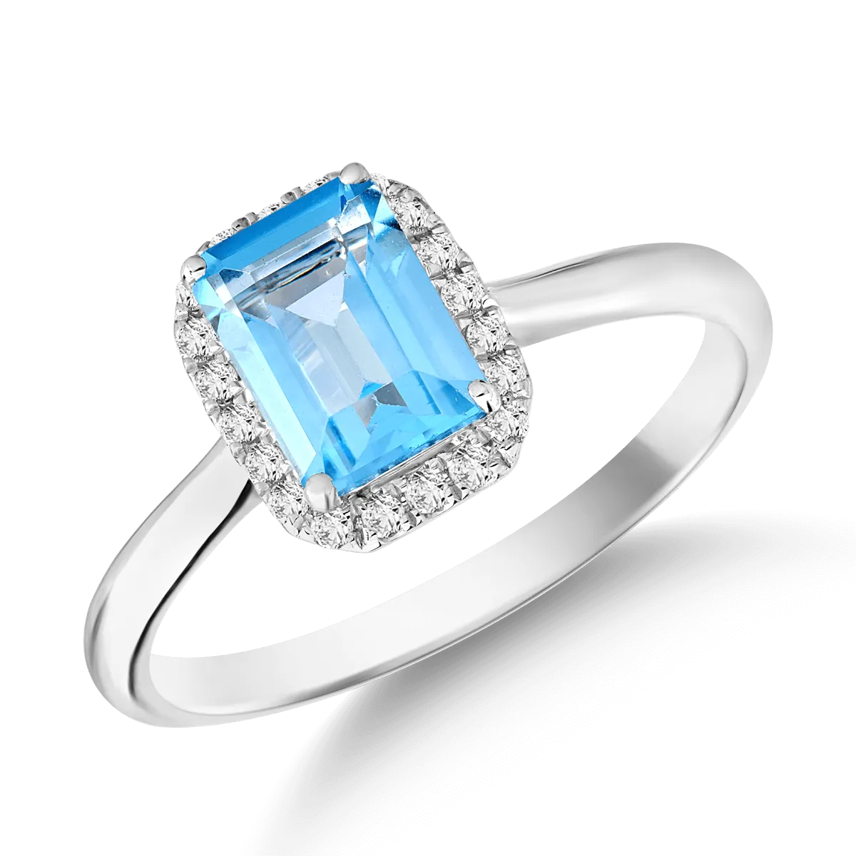 Gyűrű 18K-os fehér aranyból 1,25ct kék topázzal és 0,1ct gyémánttal