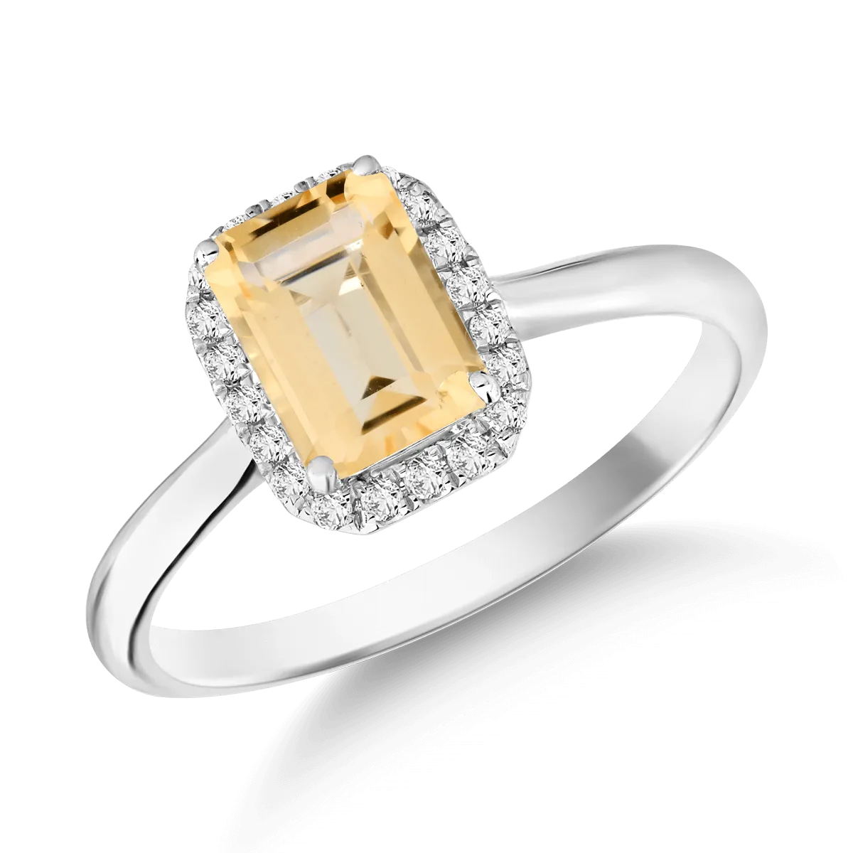 18K white gold ring with 0.88ct citrine and 0.1ct diamonds