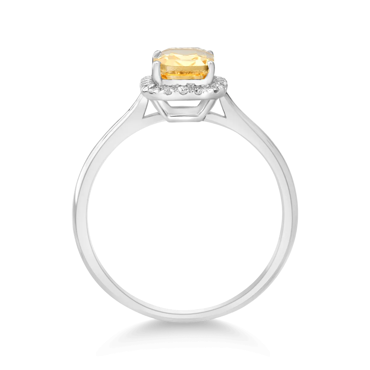 Pierścionek z 18K białego złota, cytryn 0.85kr i diamenty 0.1kr