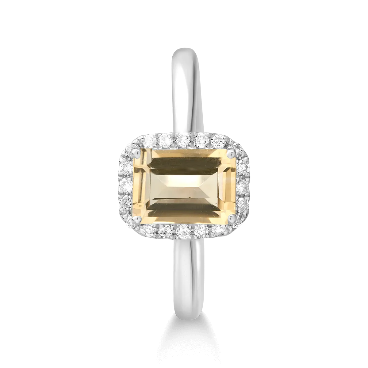 Pierścionek z 18K białego złota, cytryn 0.85kr i diamenty 0.1kr