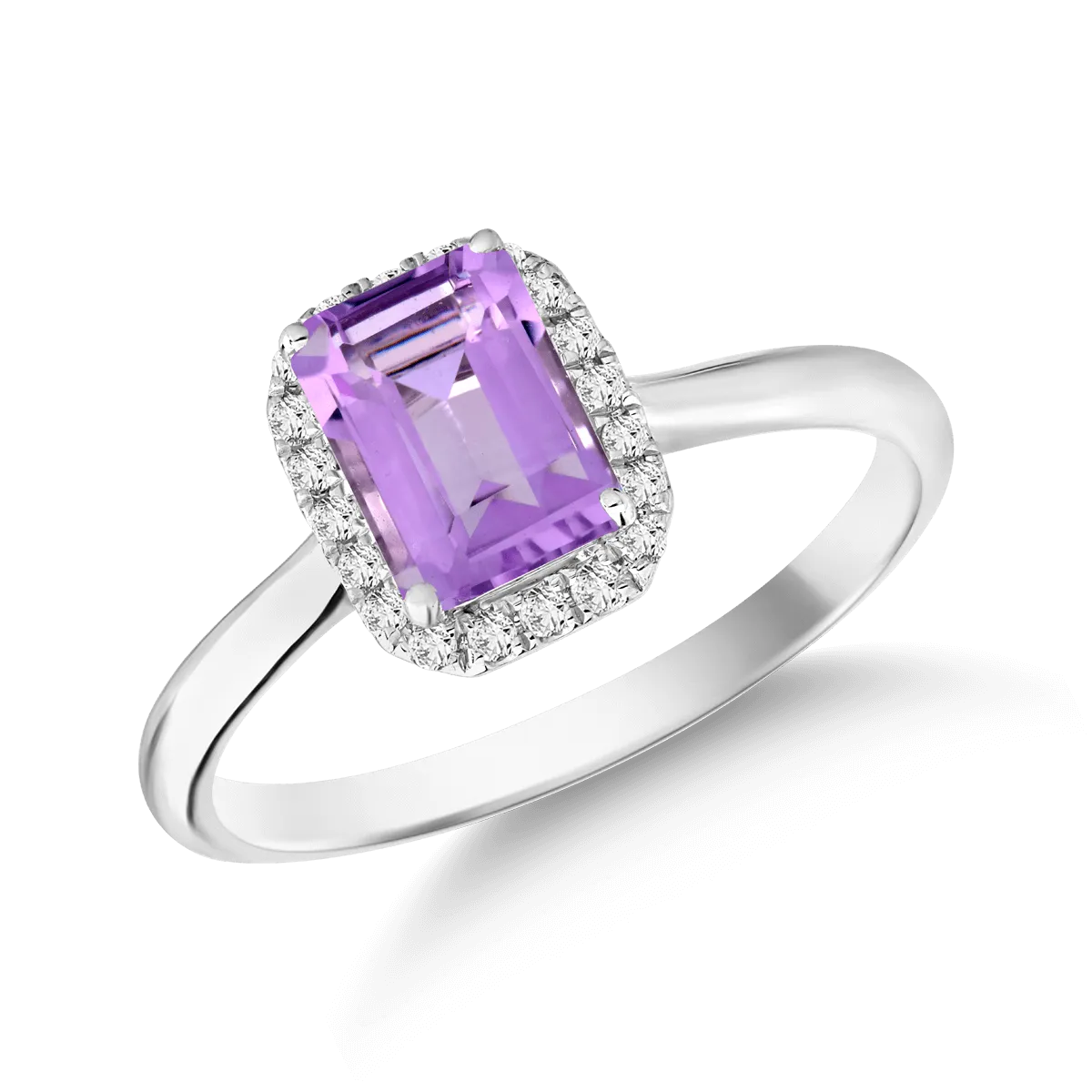Inel din aur alb cu ametist de 0.87ct si diamante de 0.1ct