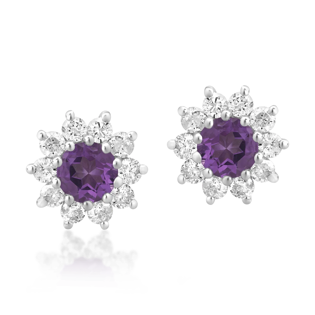 Cercei din aur alb cu ametiste de 0.32ct si diamante de 0.3ct