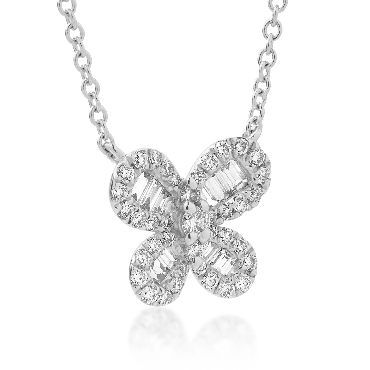 18K white gold butterfly pendant necklace with 0.45ct diamonds