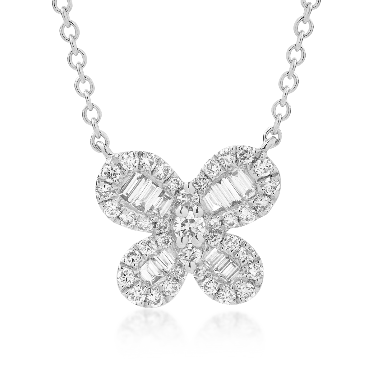 Lant cu pandantiv fluture din aur alb cu diamante de 0.45ct