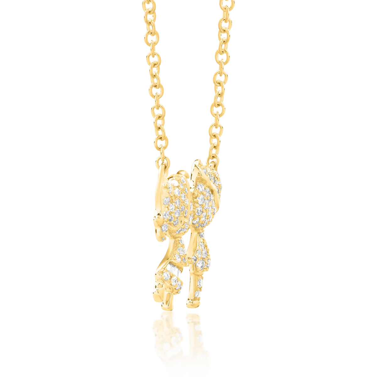 18K yellow gold gril and boy pendant necklace with 0.27ct diamonds