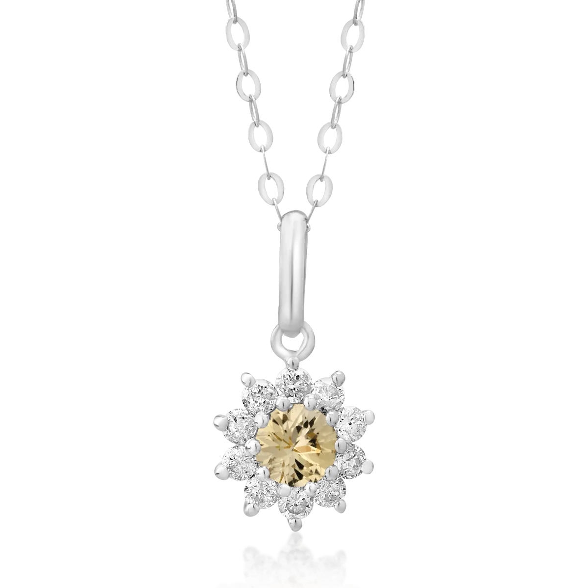 Nyaklánc medállal 18K-os fehér aranyból 0,19ct light yellow zafírral és 0,15ct gyémánttal