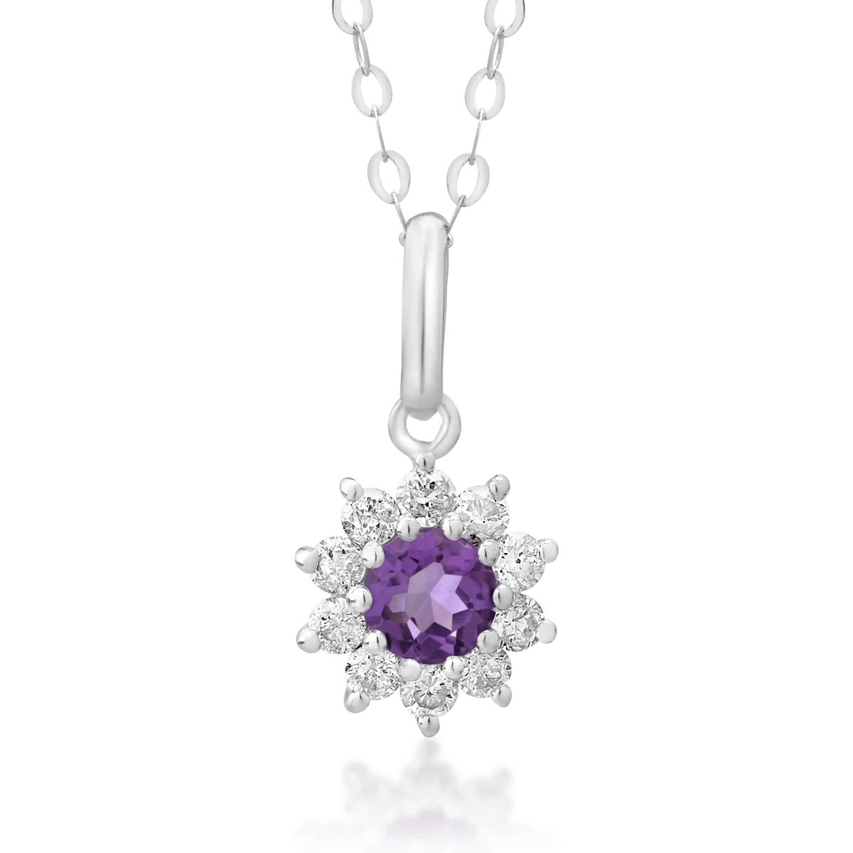 Lant cu pandantiv din aur alb de 18K cu ametist de 0.16ct si diamante de 0.15ct
