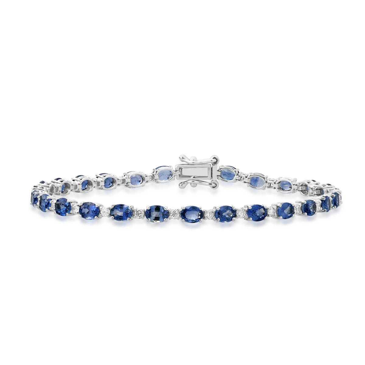 18K white gold tennis bracelet with 6ct light blue sapphires and 0.6ct diamonds