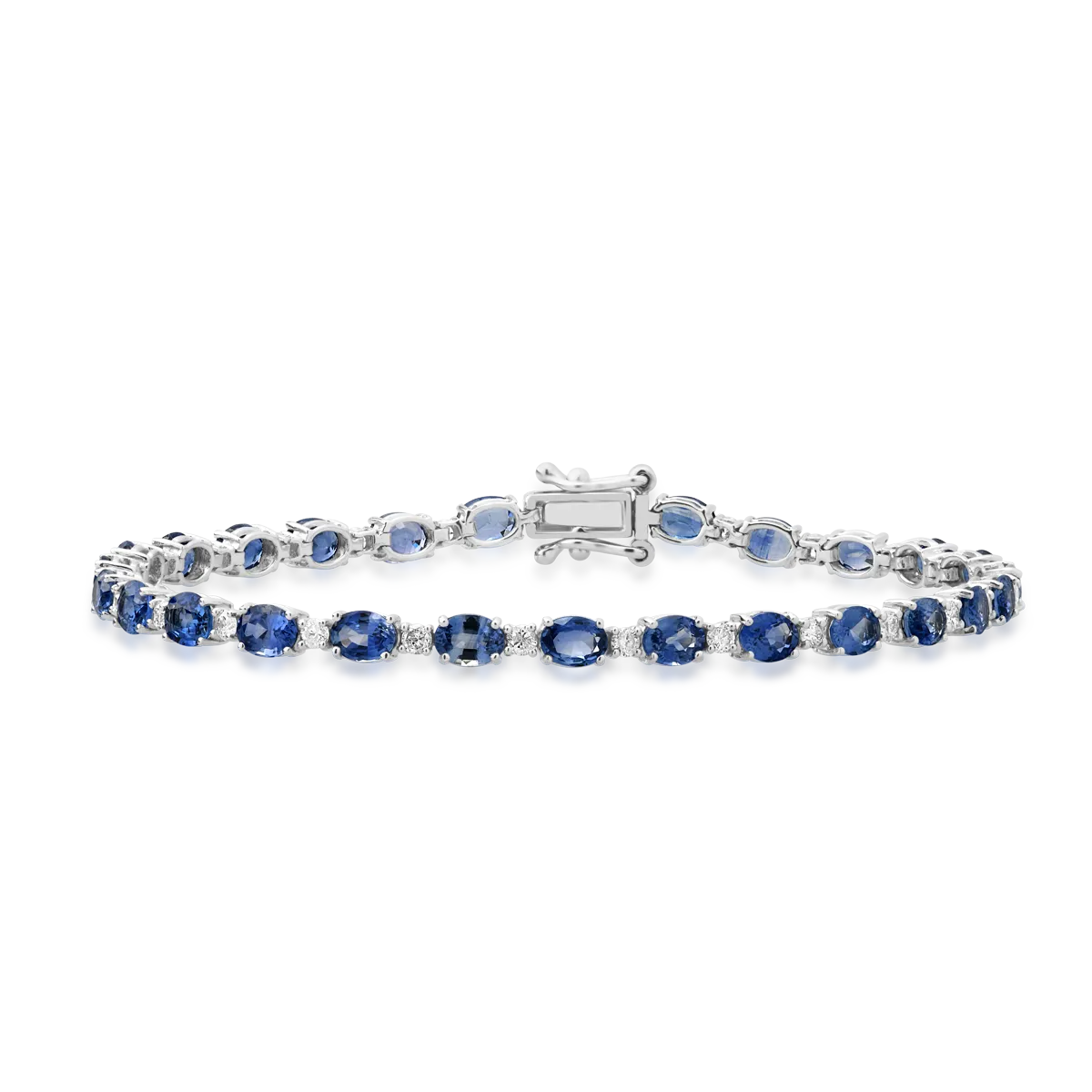 18K white gold tennis bracelet with 6.25ct light blue sapphires and 0.64ct diamonds