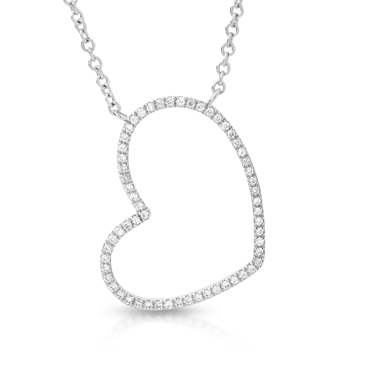 Lant cu pandantiv inima din aur alb de 18K cu diamante de 0.12ct