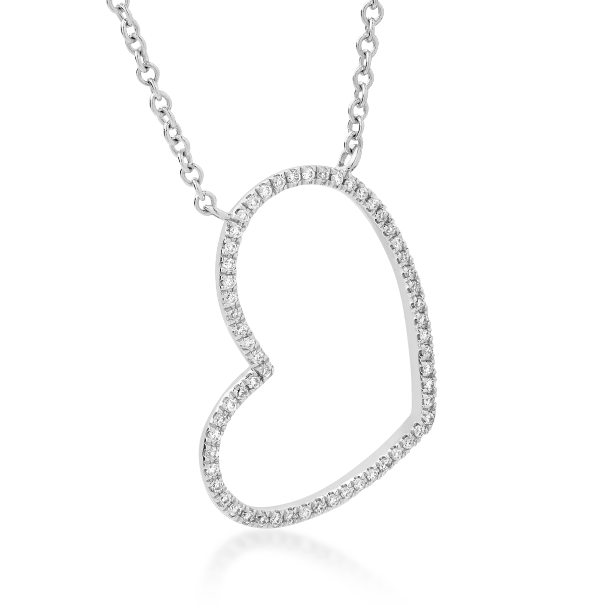 Lant cu pandantiv inima din aur alb de 18K cu diamante de 0.12ct