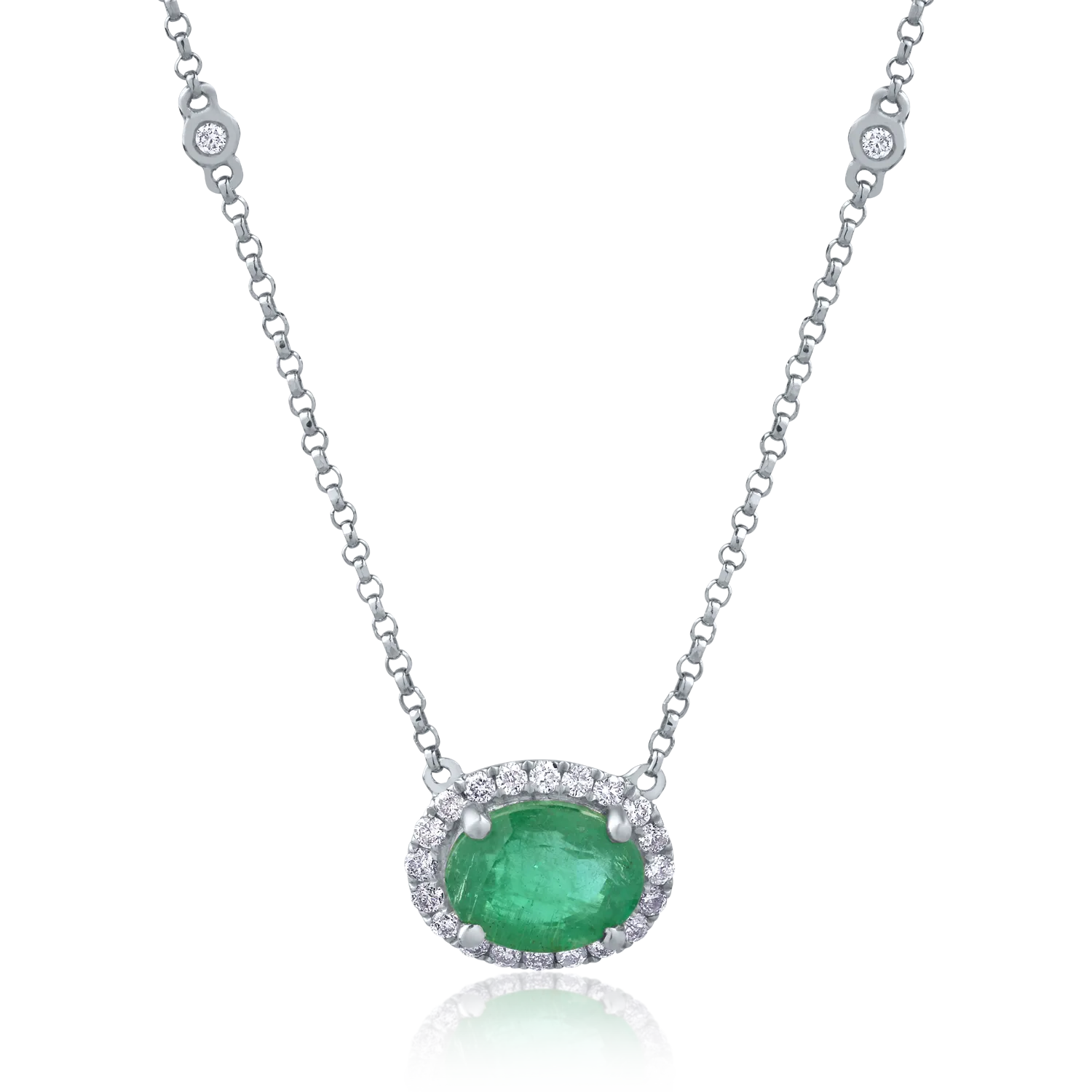 18K white gold necklace with 1.2ct emerald and 0.2ct diamonds