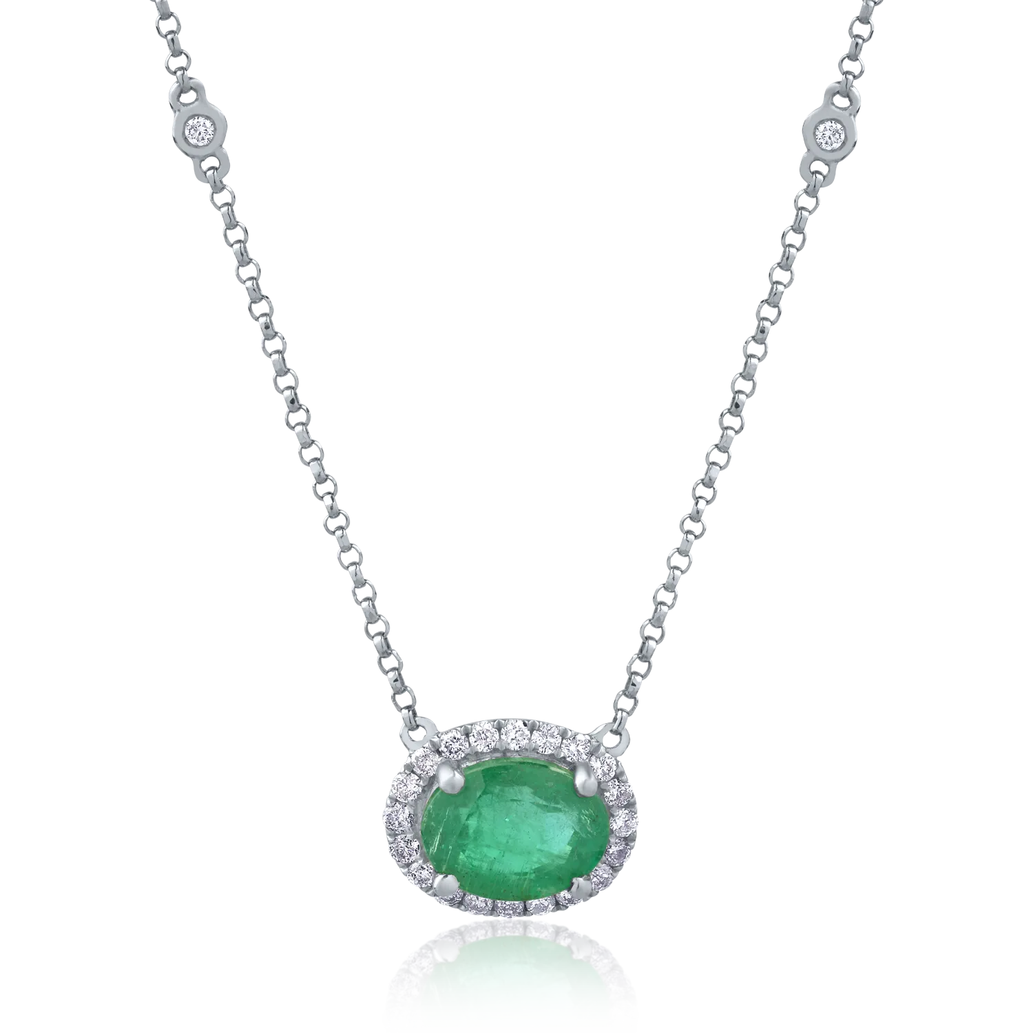 Teilor Colier din aur alb cu smarald oval de 1.2ct si diamante de 0.2ct