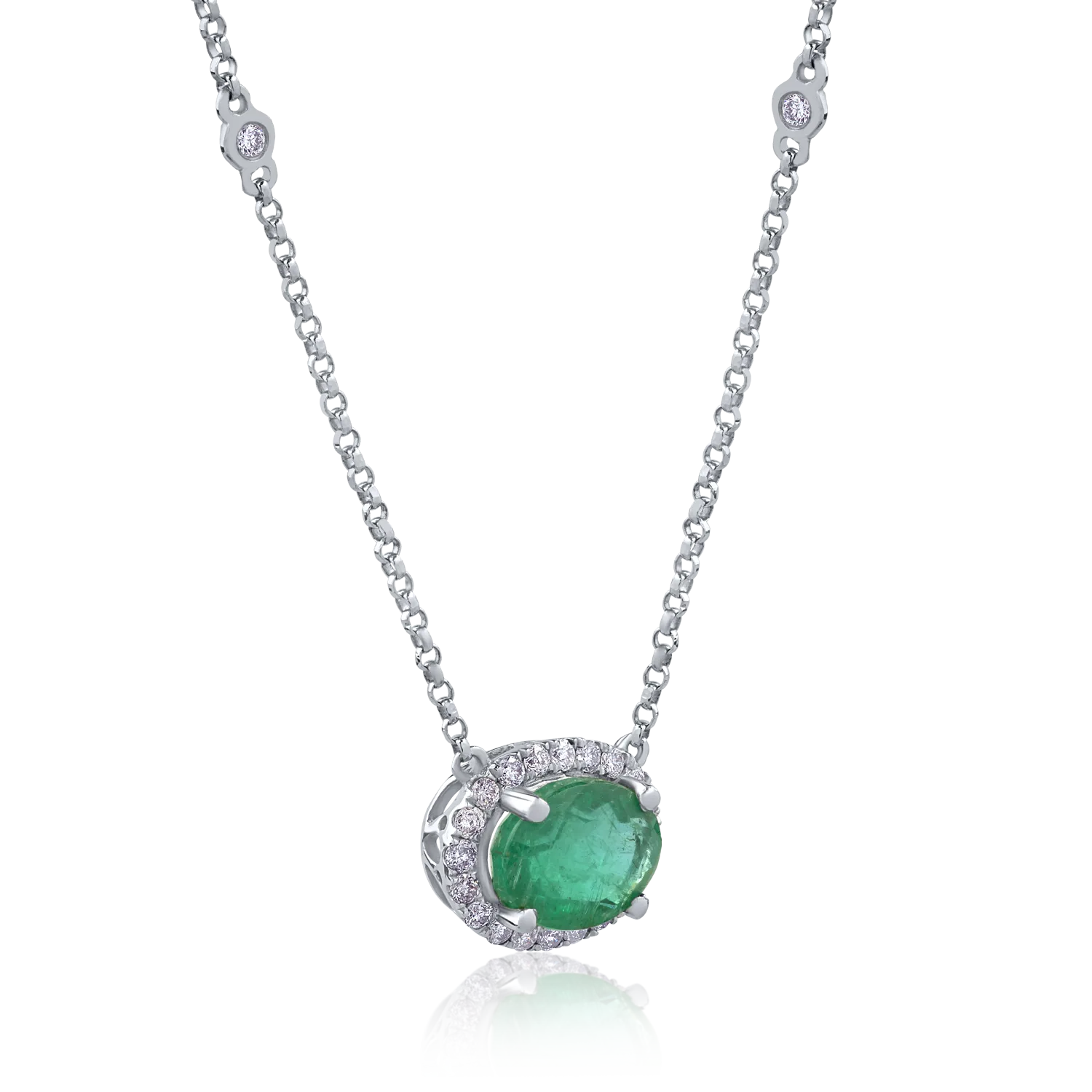 Колие от 18K бяло злато с 1.2ct изумруд и 0.2ct диаманти