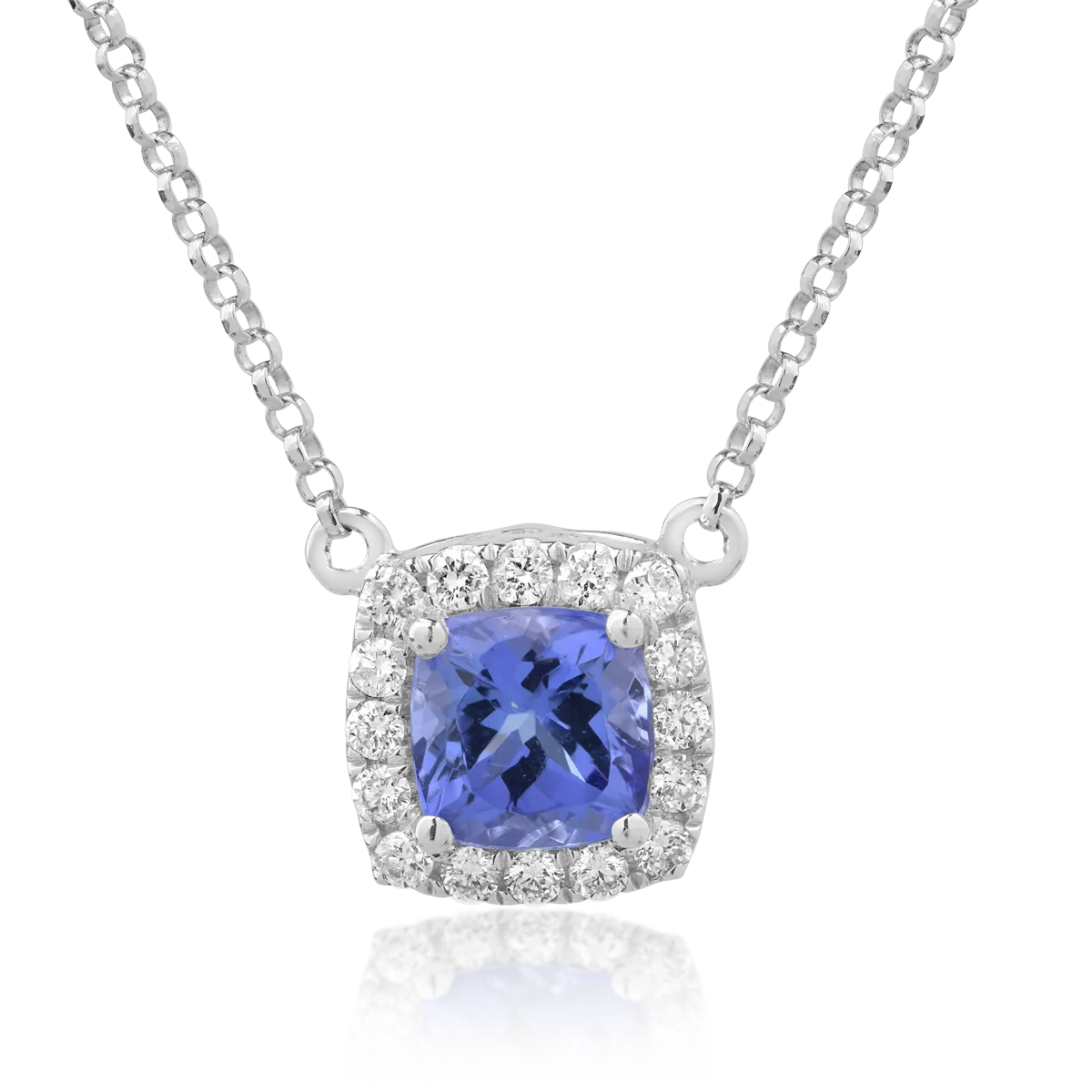 14K white gold pendant necklace with tanzanite of 1.16ct and diamonds of 0.21ct