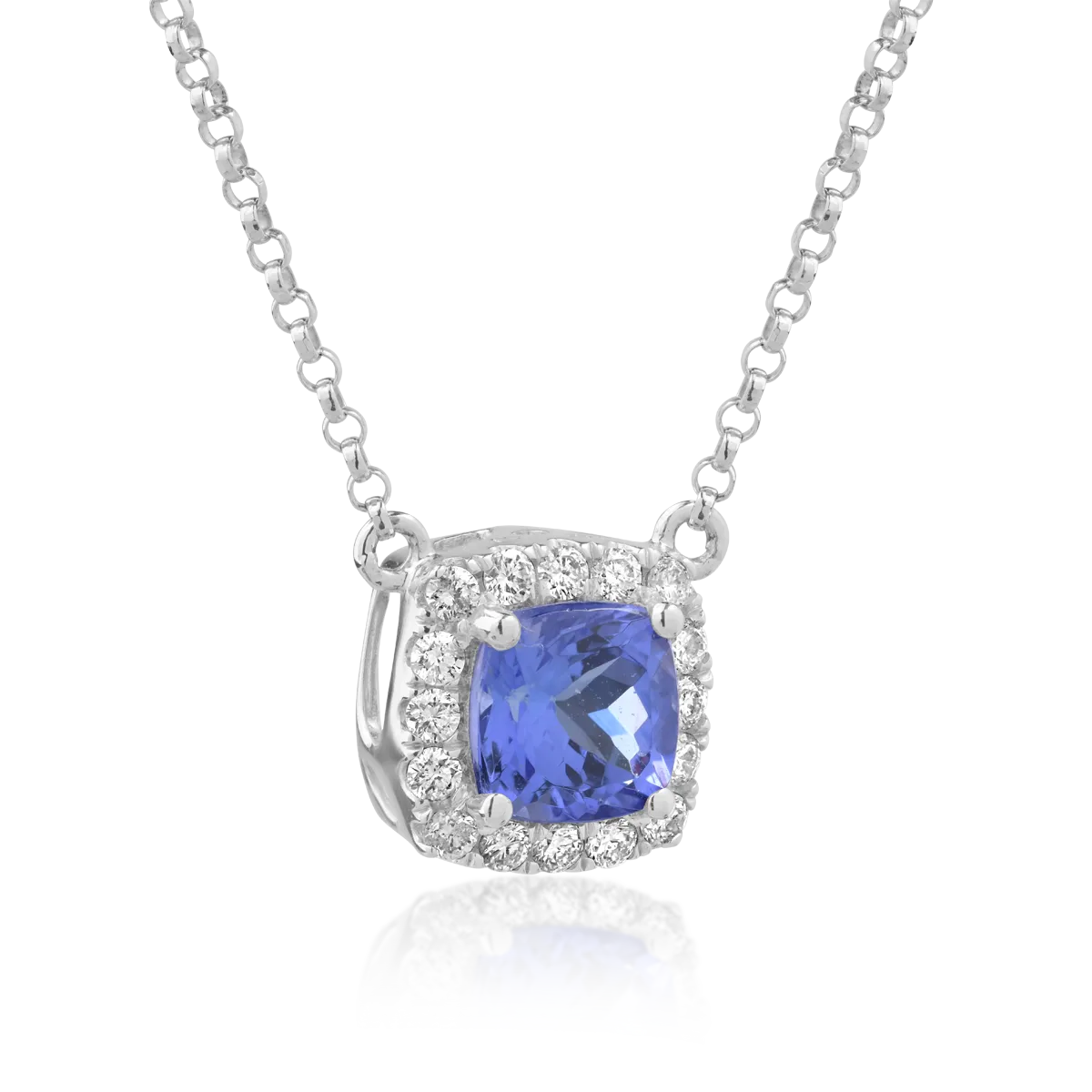 14K white gold pendant necklace with tanzanite of 1.16ct and diamonds of 0.21ct