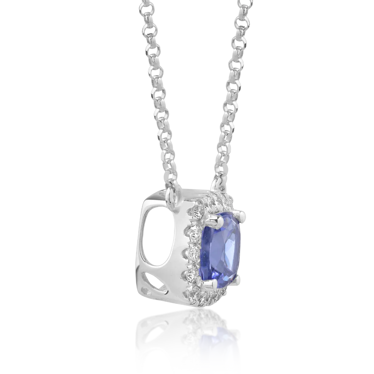 14K white gold pendant necklace with tanzanite of 1.16ct and diamonds of 0.21ct