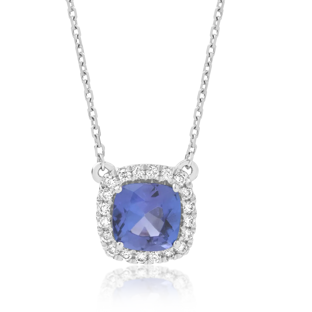 Lant cu pandantiv din aur alb cu tanzanit de 1.56ct si diamante de 0.14ct