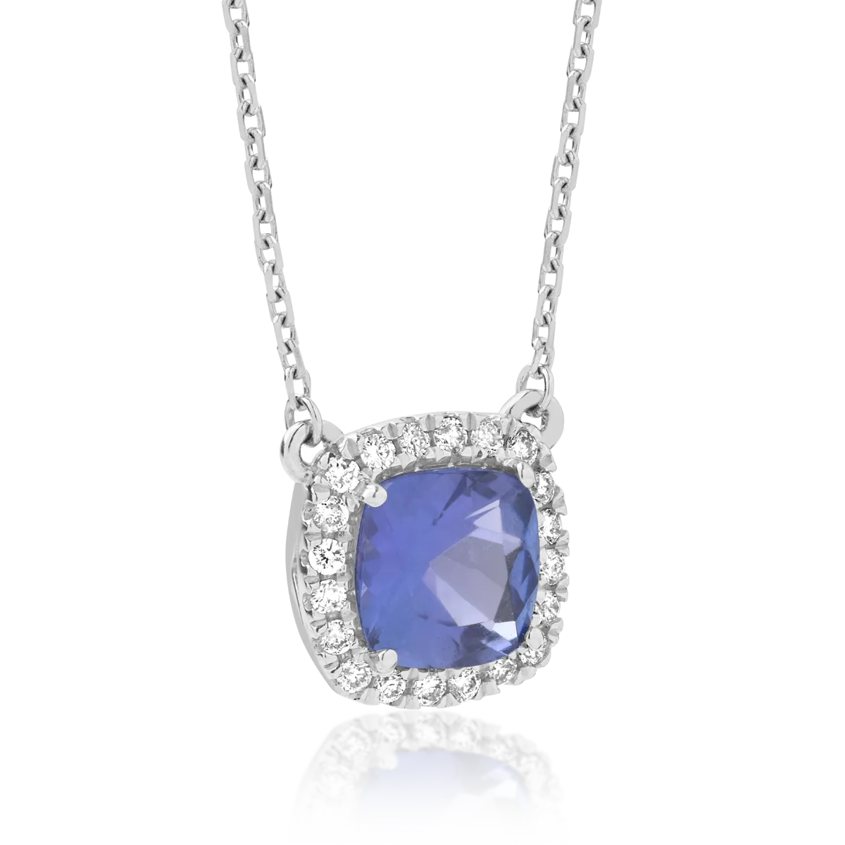 Lant cu pandantiv din aur alb de 18K cu tanzanit de 1.56ct si diamante de 0.14ct
