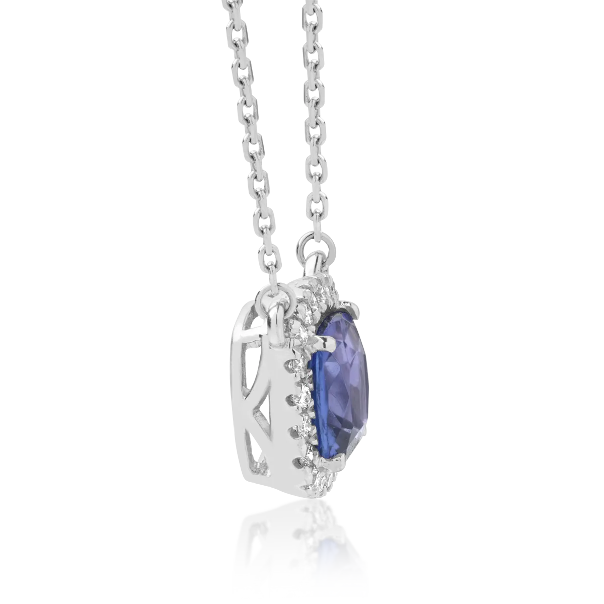 Lant cu pandantiv din aur alb de 18K cu tanzanit de 1.56ct si diamante de 0.14ct