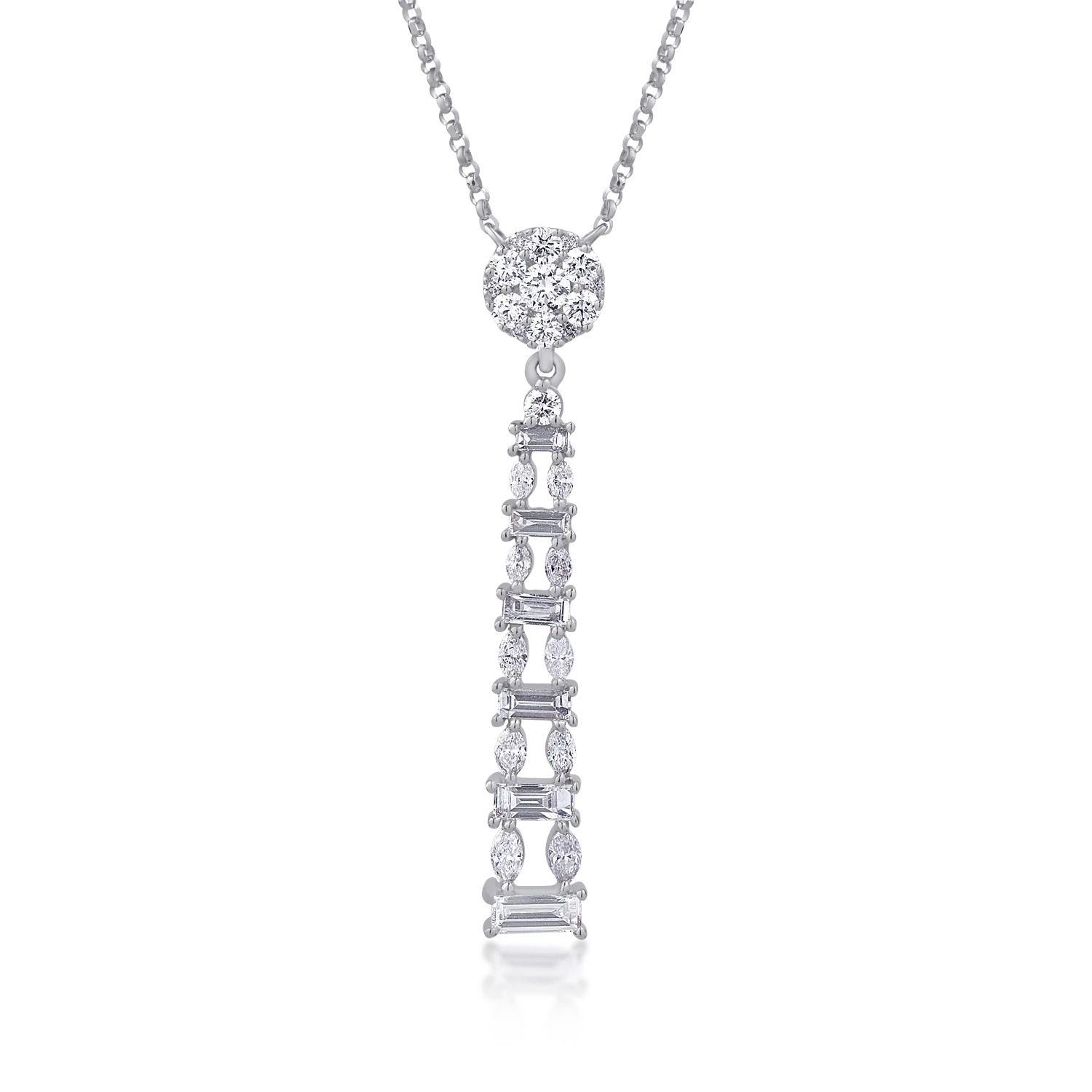 Lant cu pandantiv din aur alb cu diamante baguette, marquise si rotunde de 1.17ct