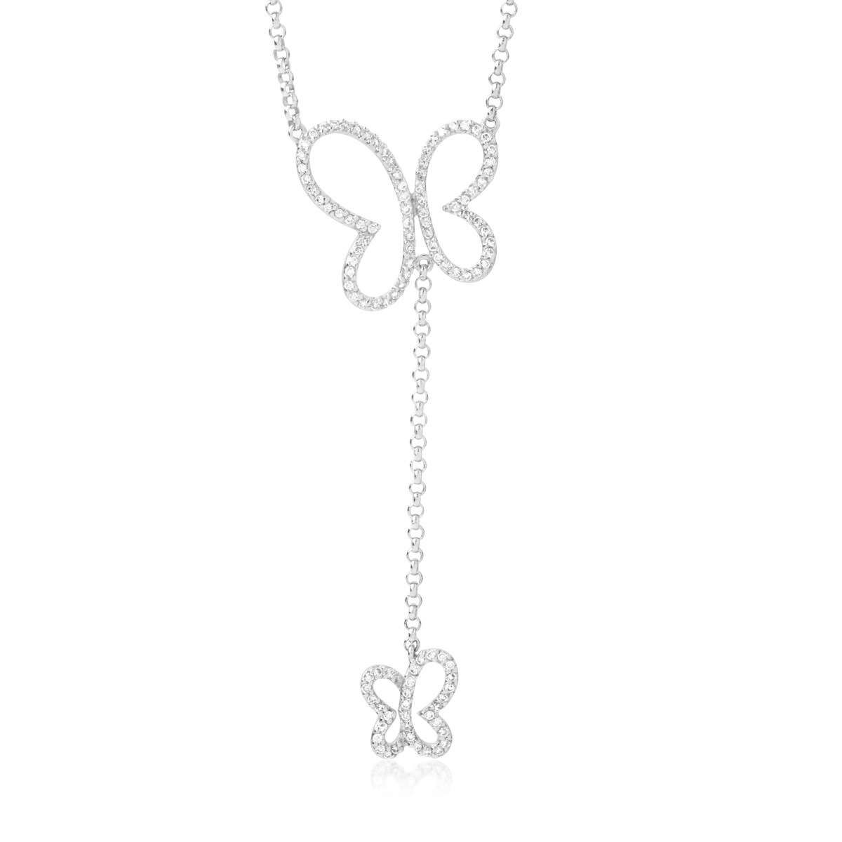 18K white gold butterflies necklace with diamonds of 0.45ct