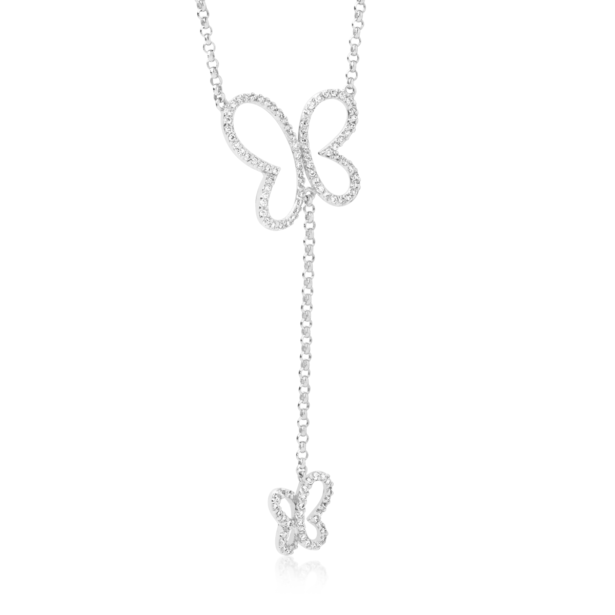 18K white gold butterflies necklace with diamonds of 0.45ct