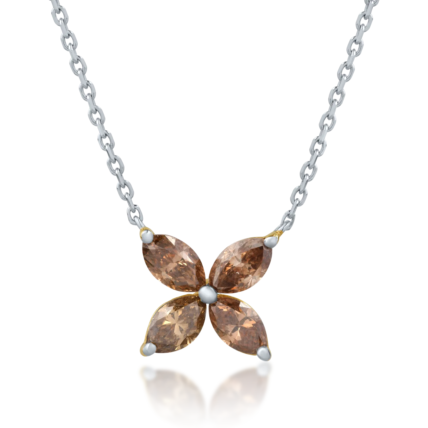 Teilor Colier din aur alb cu diamante maro marquise de 1.49ct