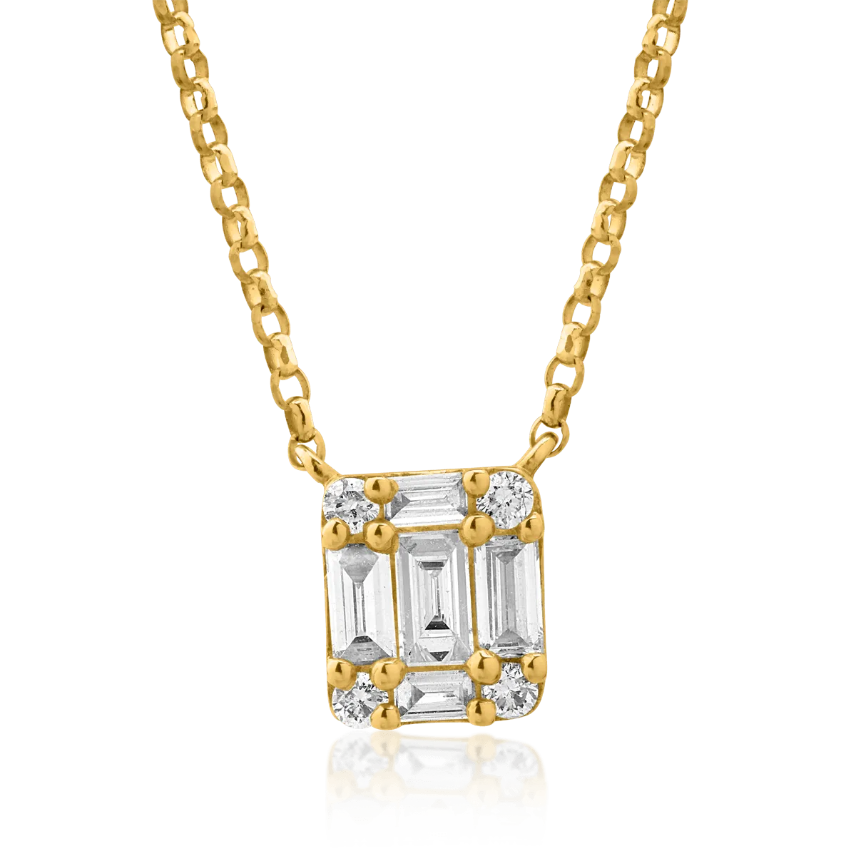 Lant cu pandantiv din aur galben cu diamante baguette si rotunde de 0.27ct