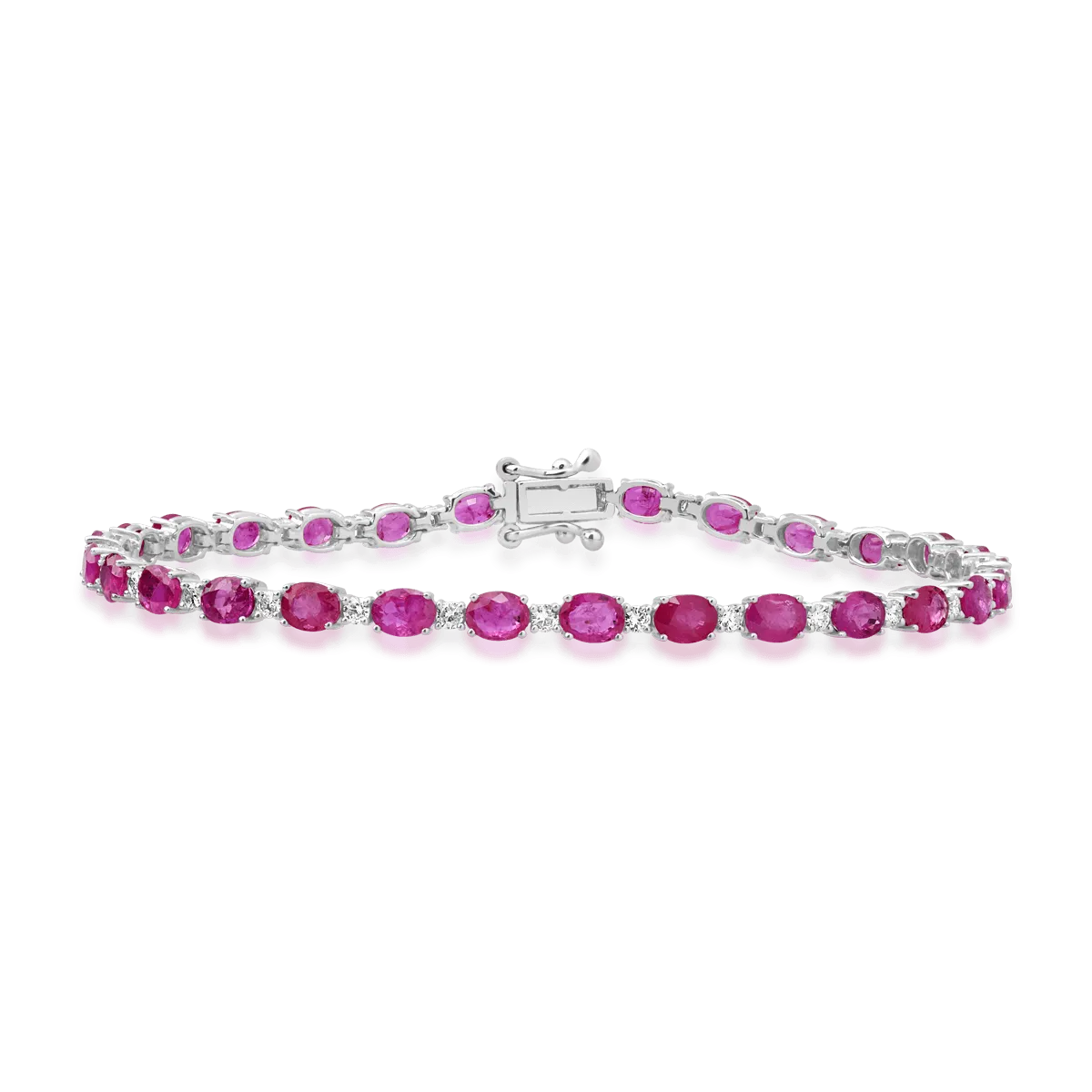 18K white gold tennis bracelet with rubies of 5.69ct and diamonds of 0.6ct