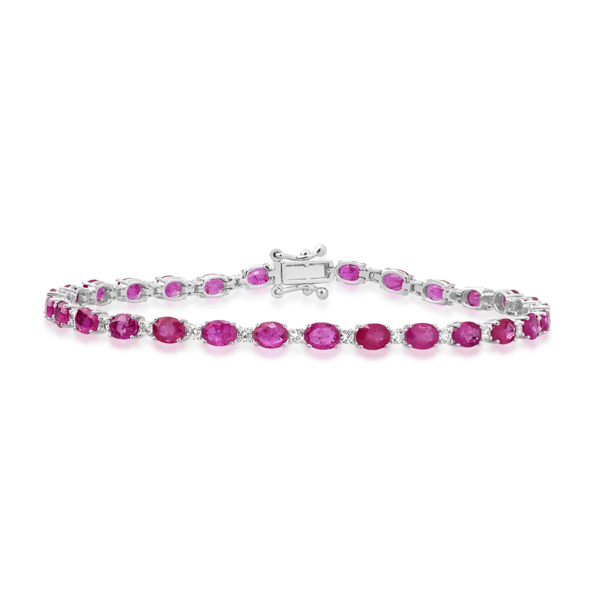 Bratara tennis din aur alb cu rubine ovale de 5.69ct si diamante de 0.6ct