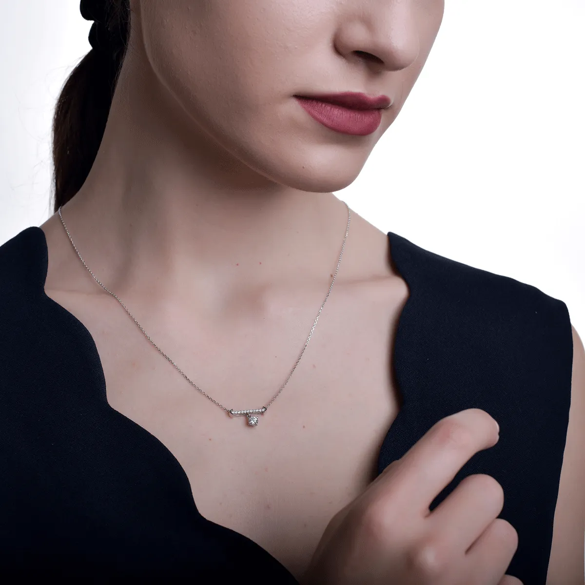 Lant cu pandantiv din aur alb cu diamante de 0.29ct