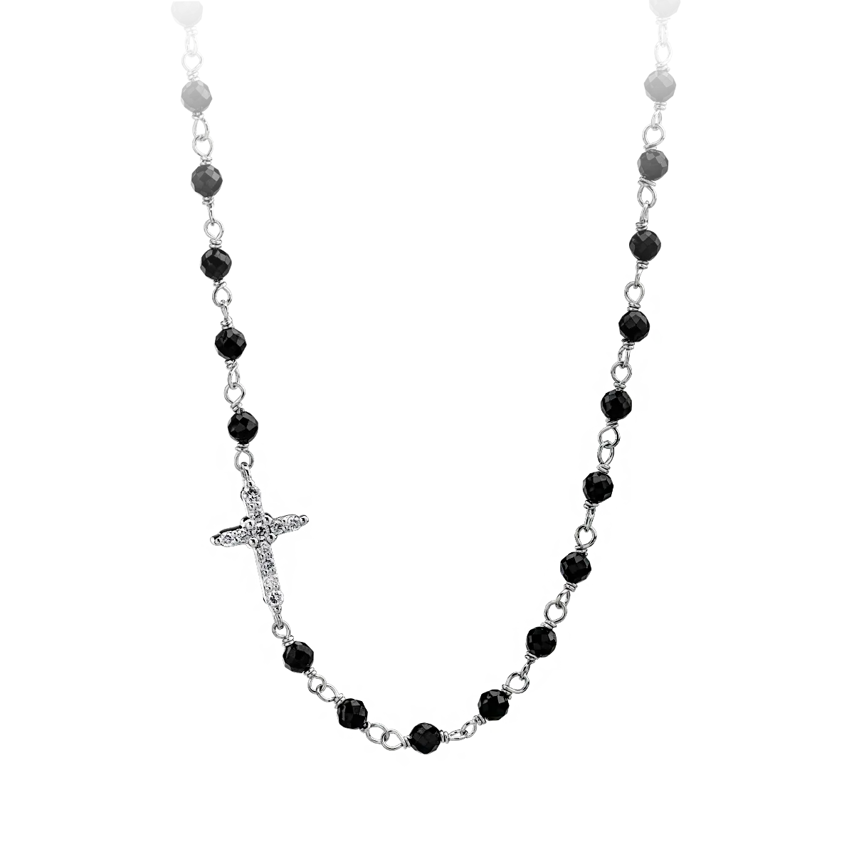 14K white gold cross necklace with 0.14ct black diamonds and 0.13ct clear diamonds