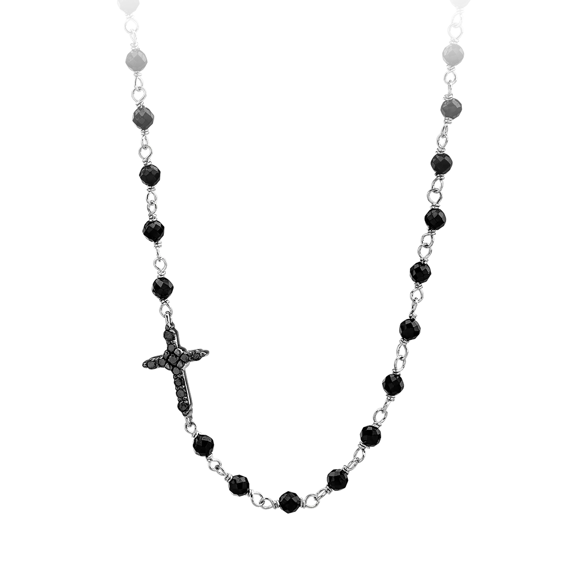 Colier cu cruce din aur alb de 14K cu diamante negre de 0.14ct si diamante transparente de 0.13ct