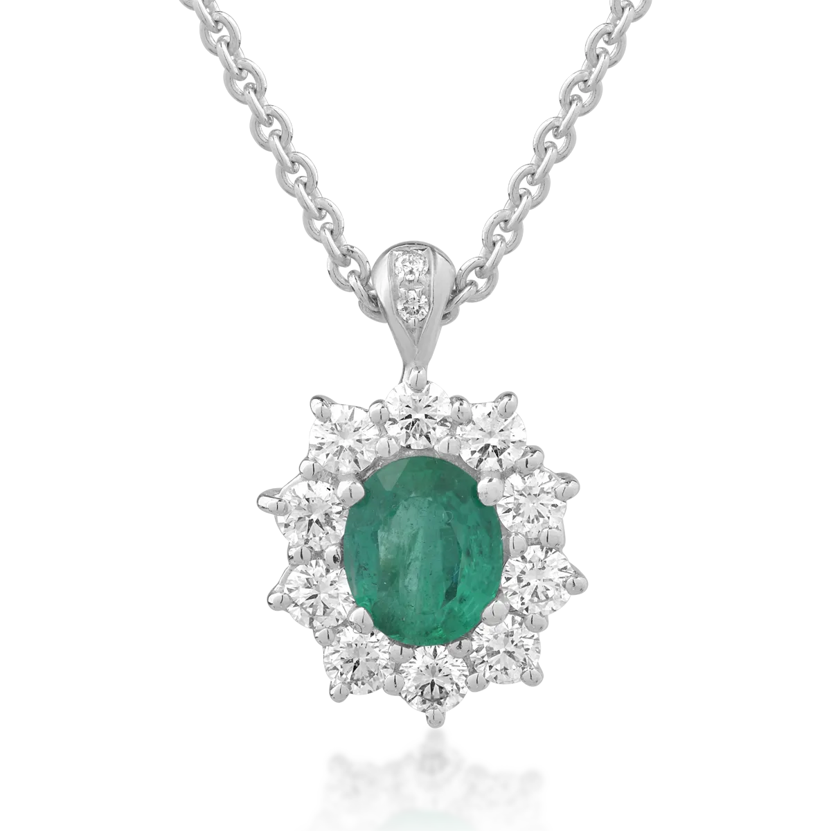 18K white gold pendant necklace with 0.5ct emerald and 0.45ct diamonds