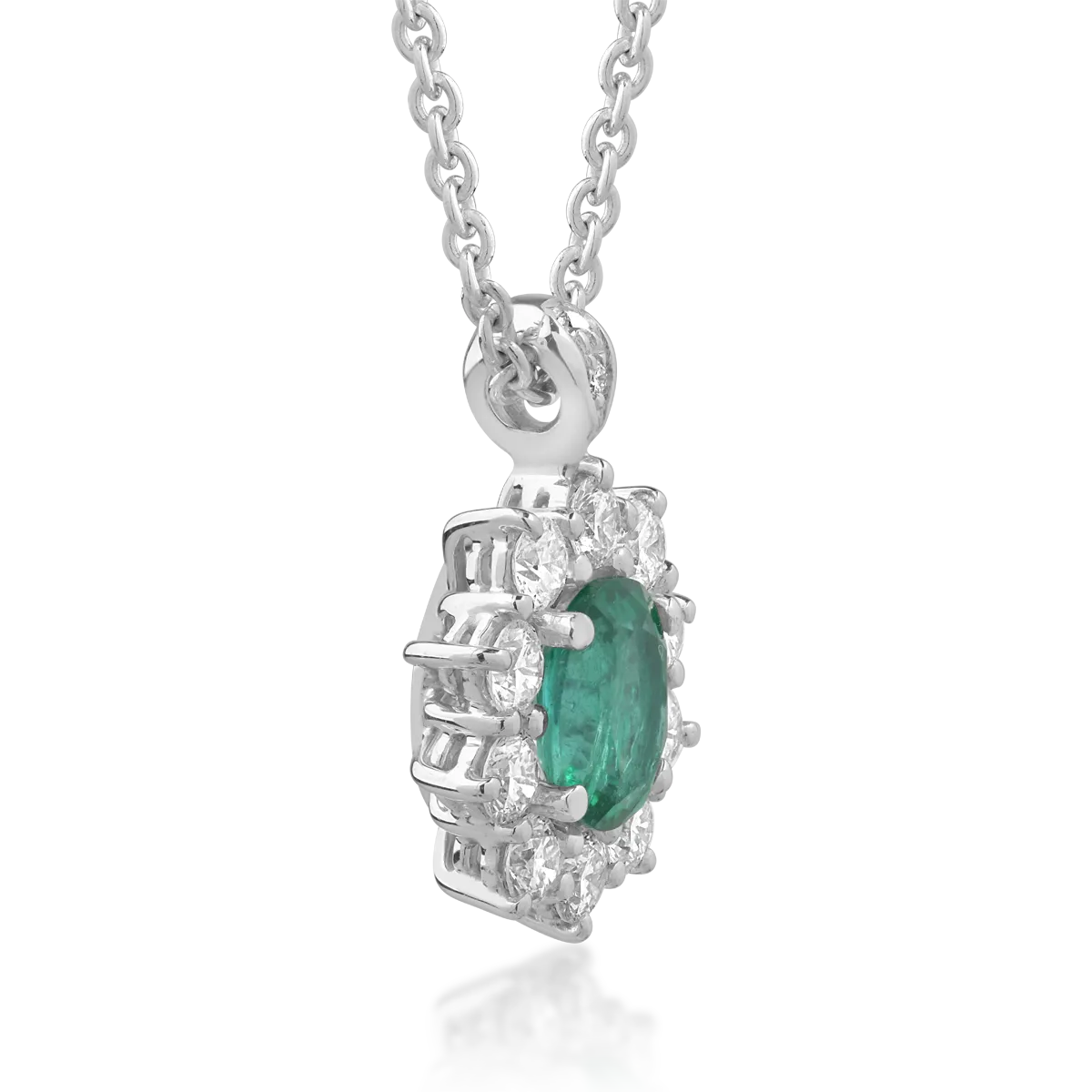 18K white gold pendant necklace with 0.5ct emerald and 0.45ct diamonds