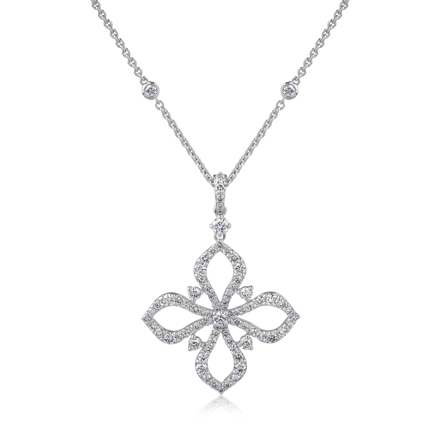Teilor Lant cu pandantiv din aur alb cu diamante de 1.32ct