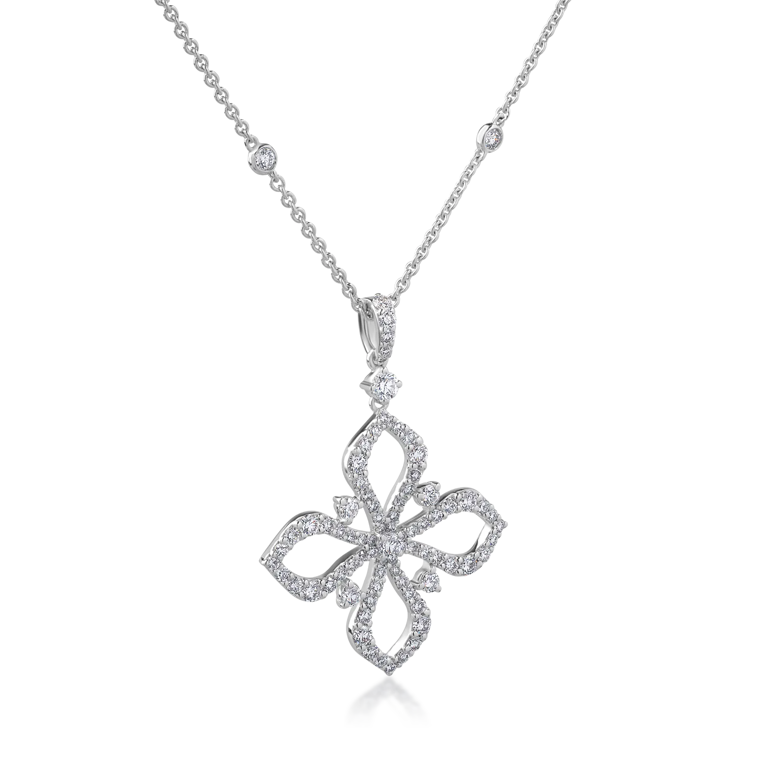 Lant cu pandantiv din aur alb de 18K cu diamante de 1.32ct