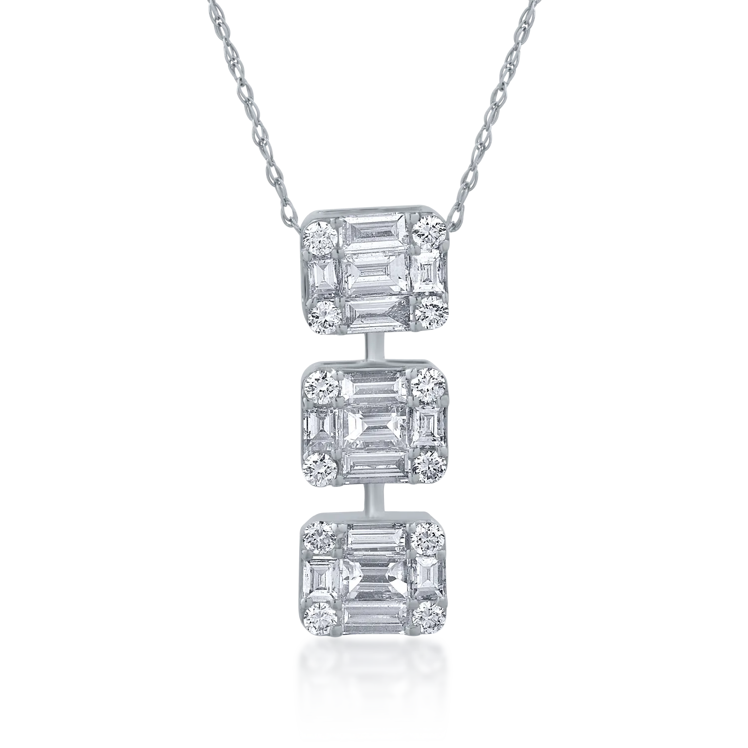 Teilor Lant cu pandantiv din aur alb cu diamante baguette de 1.16ct