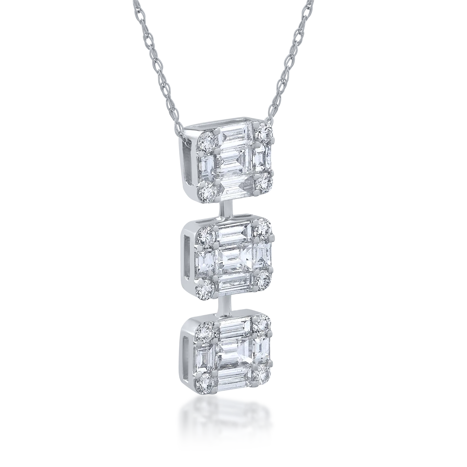 Lant cu pandantiv din aur alb de 14K cu diamante de 1.16ct