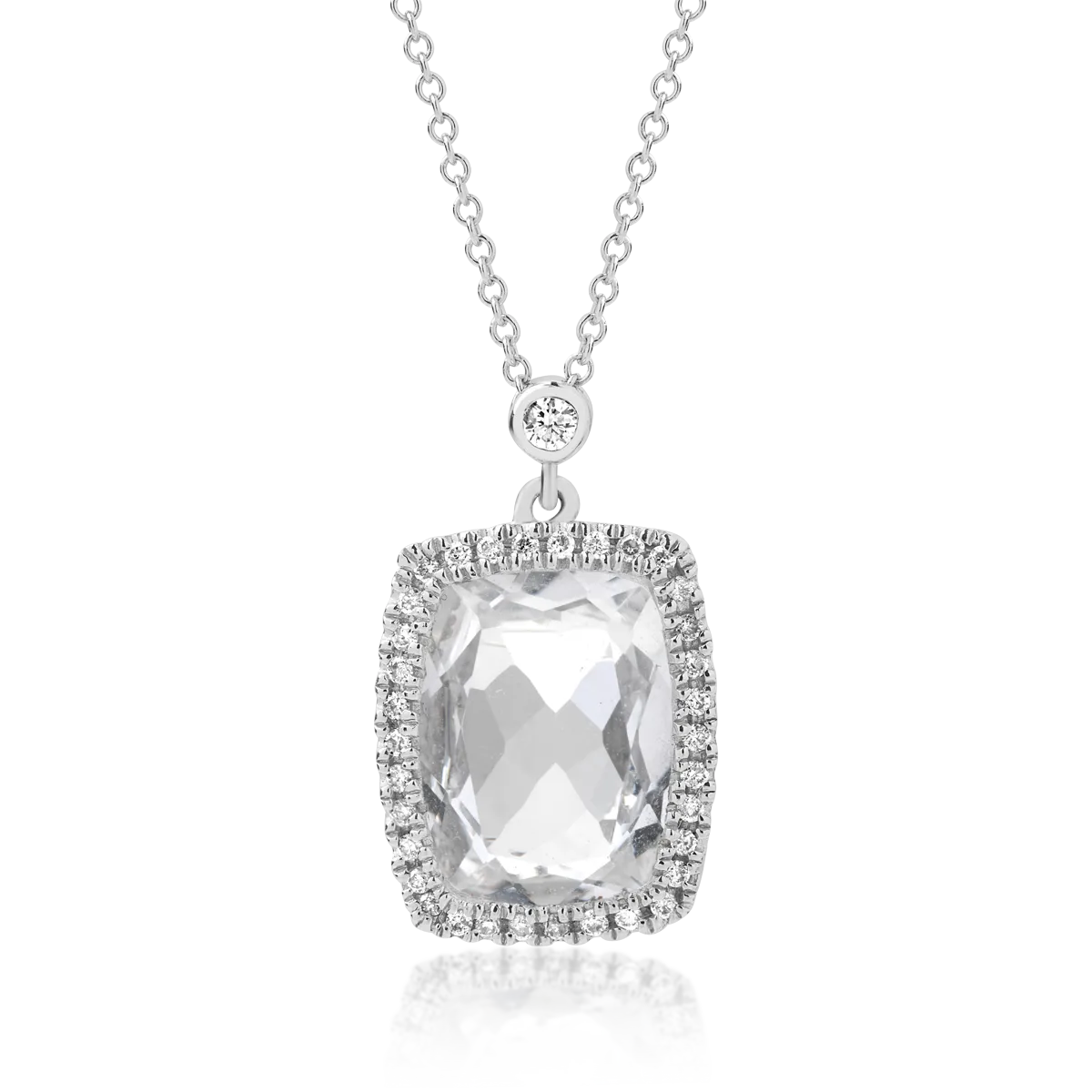 18K white gold pendant necklace with 4.51ct white topaz and 0.19ct diamonds
