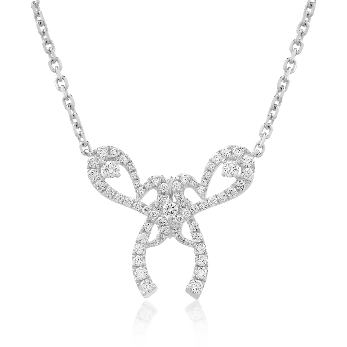18K white gold bow pendant necklace with 0.71ct diamonds
