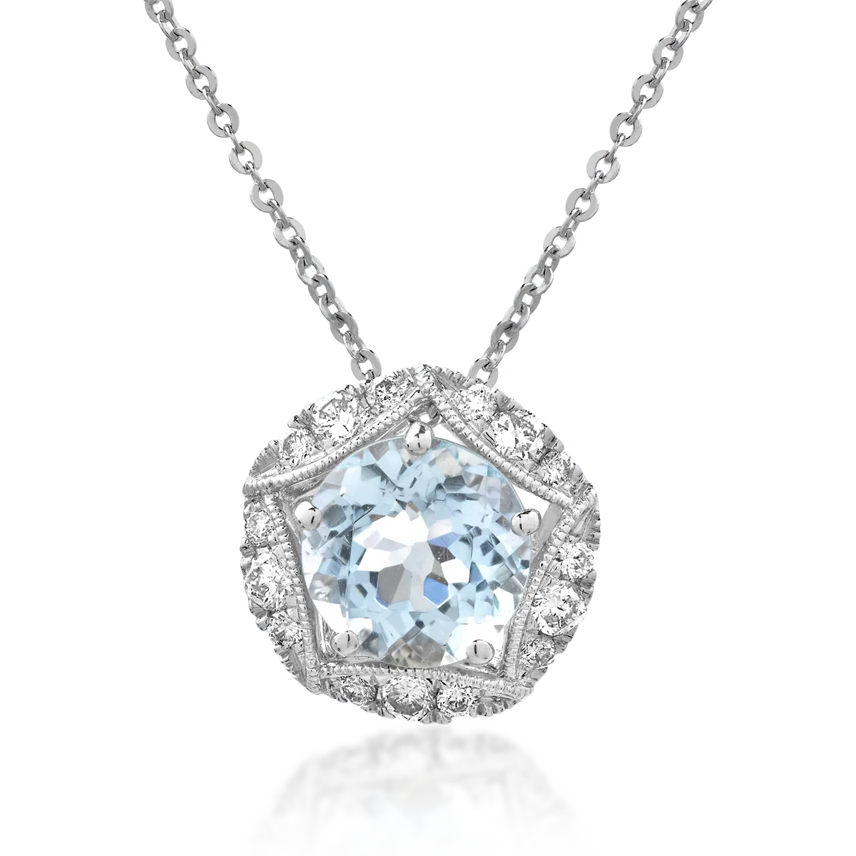 18K white gold pendant necklace with 2.1ct aquamarine and 0.31ct diamonds
