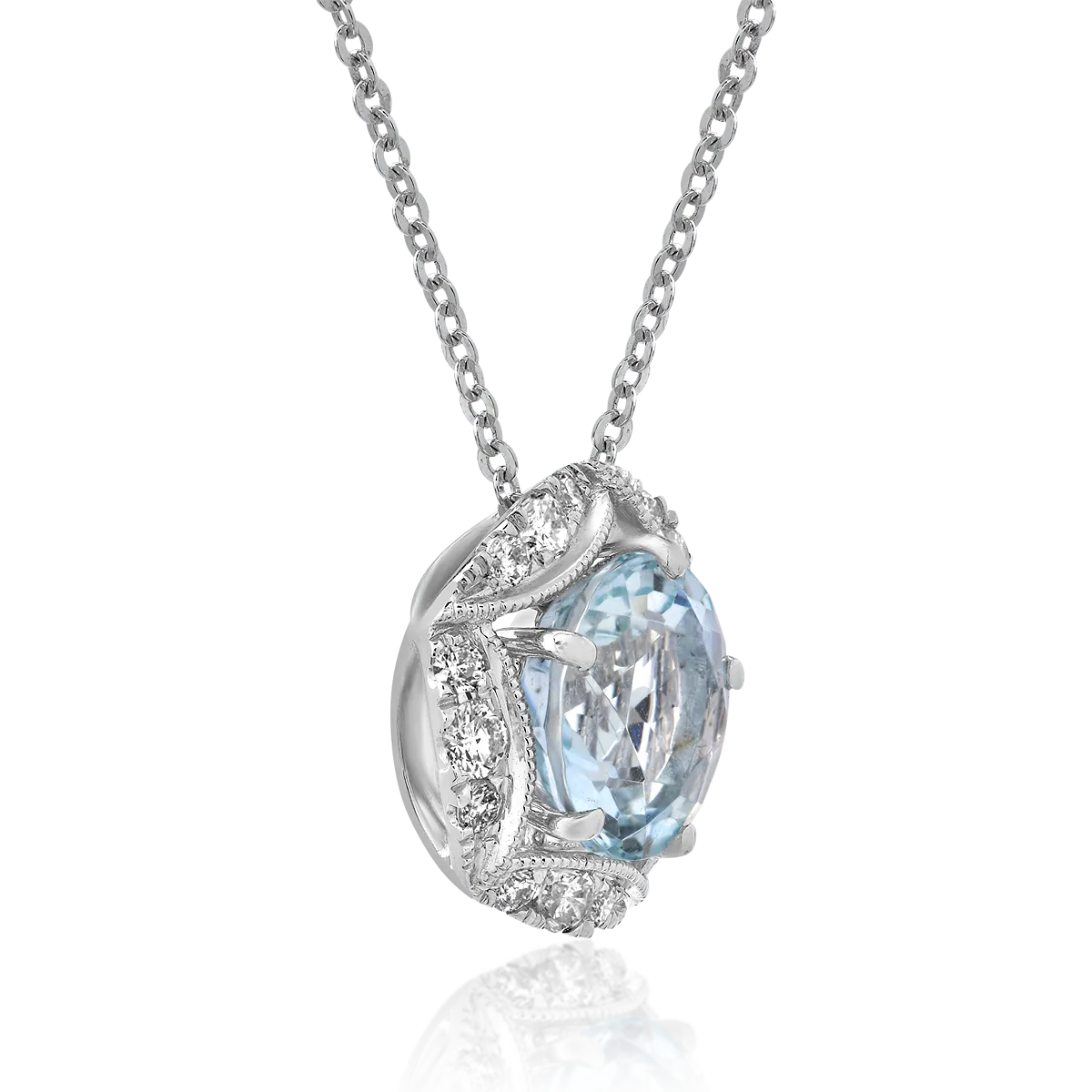 18K white gold pendant necklace with 2.1ct aquamarine and 0.31ct diamonds