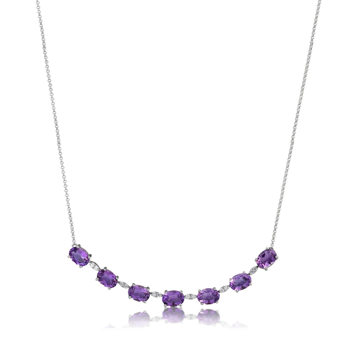 18K white gold pendant necklace with 5.5ct amethyst and 0.17ct diamonds